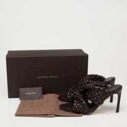 Pre Owned Bottega Veneta Brown Braided Leather Curve Open Toe Sandals Size 38