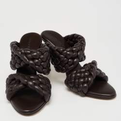Pre Owned Bottega Veneta Brown Braided Leather Curve Open Toe Sandals Size 38