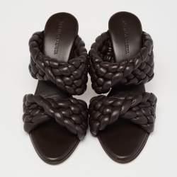 Pre Owned Bottega Veneta Brown Braided Leather Curve Open Toe Sandals Size 38