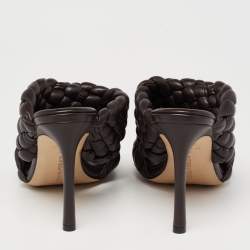 Pre Owned Bottega Veneta Brown Braided Leather Curve Open Toe Sandals Size 38