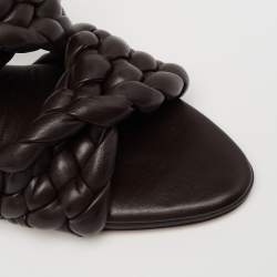 Pre Owned Bottega Veneta Brown Braided Leather Curve Open Toe Sandals Size 38