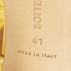 Pre Owned Bottega Veneta Gold Leather Vitello Lamé Square-Toe Sandals Size 41 