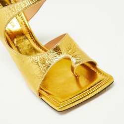 Pre Owned Bottega Veneta Gold Leather Vitello Lamé Square-Toe Sandals Size 41 