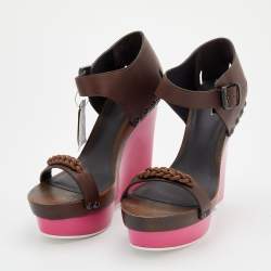 Pre Owned صندل بوتيغا فينيتا جلد بني نعل سميك كعب روكي مقاس 40.5