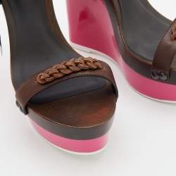 Pre Owned صندل بوتيغا فينيتا جلد بني نعل سميك كعب روكي مقاس 40.5