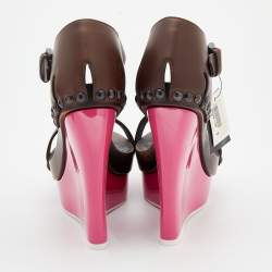 Pre Owned صندل بوتيغا فينيتا جلد بني نعل سميك كعب روكي مقاس 40.5