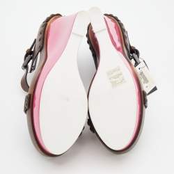 Pre Owned صندل بوتيغا فينيتا جلد بني نعل سميك كعب روكي مقاس 40.5