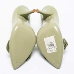 Pre Owned Bottega Veneta Mint Green Leather Bow Pumps Size 36.5