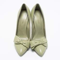 Pre Owned Bottega Veneta Mint Green Leather Bow Pumps Size 36.5