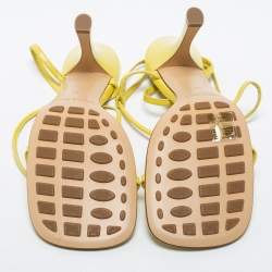 مملوكة مسبقًا Bottega Veneta Yellow Leather Square Toe Ankle Strap Sandals Size 38