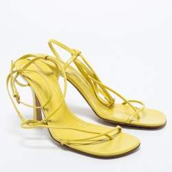مملوكة مسبقًا Bottega Veneta Yellow Leather Square Toe Ankle Strap Sandals Size 38