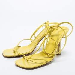 مملوكة مسبقًا Bottega Veneta Yellow Leather Square Toe Ankle Strap Sandals Size 38