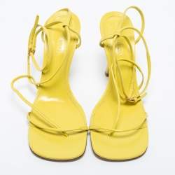 مملوكة مسبقًا Bottega Veneta Yellow Leather Square Toe Ankle Strap Sandals Size 38