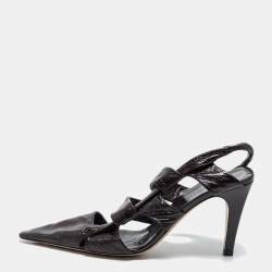 Pre Owned Bottega Veneta Dark Brown Leather BV Slingback Pumps Size 37.5