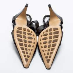 Pre Owned Bottega Veneta Dark Brown Leather BV Slingback Pumps Size 37.5