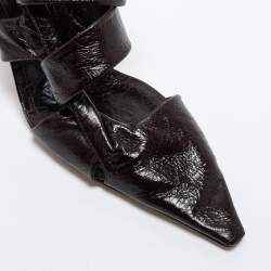 Pre Owned Bottega Veneta Dark Brown Leather BV Slingback Pumps Size 37.5