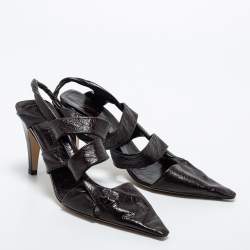 Pre Owned Bottega Veneta Dark Brown Leather BV Slingback Pumps Size 37.5