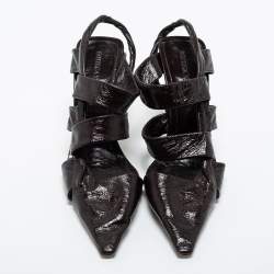 Pre Owned Bottega Veneta Dark Brown Leather BV Slingback Pumps Size 37.5