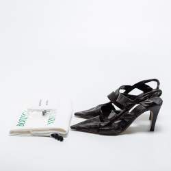 Pre Owned Bottega Veneta Dark Brown Leather BV Slingback Pumps Size 37.5