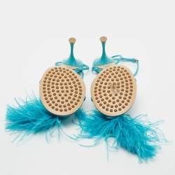 Pre Owned Bottega Veneta Blue Leather and Fur  Ankle Strap Sandals Size 39