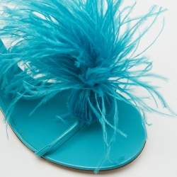 Pre Owned Bottega Veneta Blue Leather and Fur  Ankle Strap Sandals Size 39