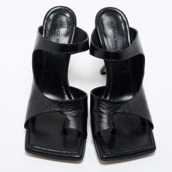 Pre Owned Bottega Veneta Black Leather Toe Ring Sandals Size 39.5