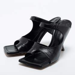 Pre Owned Bottega Veneta Black Leather Toe Ring Sandals Size 39.5