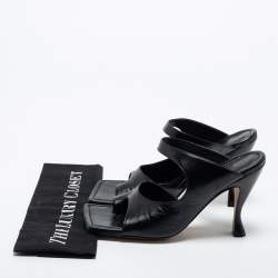 Pre Owned Bottega Veneta Black Leather Toe Ring Sandals Size 39.5