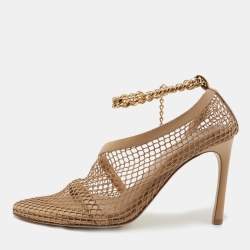 Bottega Veneta Tan Mesh and Leather Ankle Chain D'orsay Pumps Size 40 