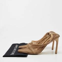 Bottega Veneta Tan Mesh and Leather Ankle Chain D'orsay Pumps Size 40 