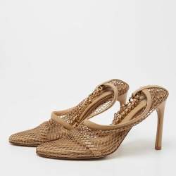 Bottega Veneta Tan Mesh and Leather Ankle Chain D'orsay Pumps Size 40 