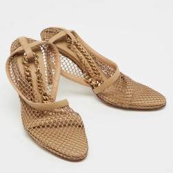 Bottega Veneta Tan Mesh and Leather Ankle Chain D'orsay Pumps Size 40 