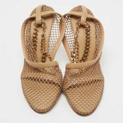 Bottega Veneta Tan Mesh and Leather Ankle Chain D'orsay Pumps Size 40 