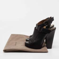 Pre Owned Bottega Veneta Black Leather Peep Toe Platform Ankle Strap Sandals Size 38
