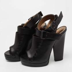 Pre Owned Bottega Veneta Black Leather Peep Toe Platform Ankle Strap Sandals Size 38