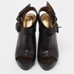 Pre Owned Bottega Veneta Black Leather Peep Toe Platform Ankle Strap Sandals Size 38