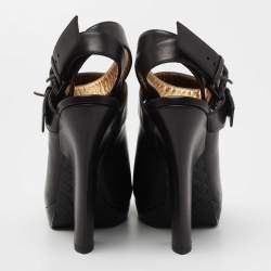 Pre Owned Bottega Veneta Black Leather Peep Toe Platform Ankle Strap Sandals Size 38