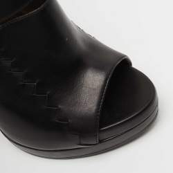 Pre Owned Bottega Veneta Black Leather Peep Toe Platform Ankle Strap Sandals Size 38