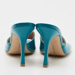 Bottega Veneta Blue Parent Leather Square Toe Stretch Slide Sandals Size 39.5