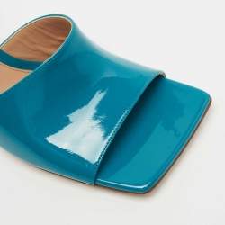 Bottega Veneta Blue Parent Leather Square Toe Stretch Slide Sandals Size 39.5