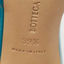 Bottega Veneta Blue Parent Leather Square Toe Stretch Slide Sandals Size 39.5