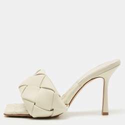 Pre Owned Bottega Veneta Cream Leather Lido Slide Sandals Size 39