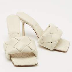 Pre Owned Bottega Veneta Cream Leather Lido Slide Sandals Size 39