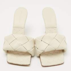 Pre Owned Bottega Veneta Cream Leather Lido Slide Sandals Size 39