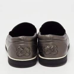 Pre Owned Bottega Veneta Metallic Grey Intrecciato Leather Slip On Sneakers Size 36
