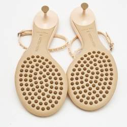 Pre Owned Bottega Veneta Beige Leather Lagoon Bubble Ankle Strap Sandals Size 38