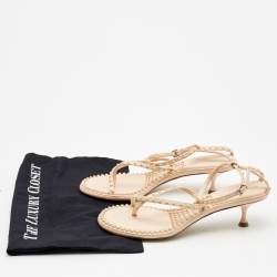 Pre Owned Bottega Veneta Beige Leather Lagoon Bubble Ankle Strap Sandals Size 38