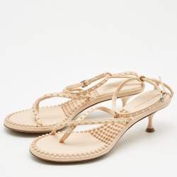 Pre Owned Bottega Veneta Beige Leather Lagoon Bubble Ankle Strap Sandals Size 38