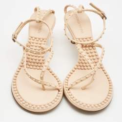 Pre Owned Bottega Veneta Beige Leather Lagoon Bubble Ankle Strap Sandals Size 38