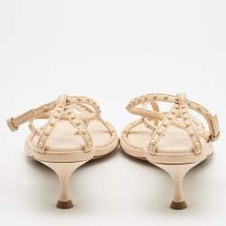 Pre Owned Bottega Veneta Beige Leather Lagoon Bubble Ankle Strap Sandals Size 38